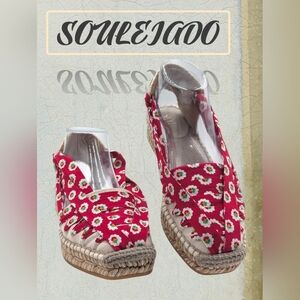 NWOT Red SOULEIADO Fleur de Maussane Canvas Platform Espadrilles Size US 7/EU 37